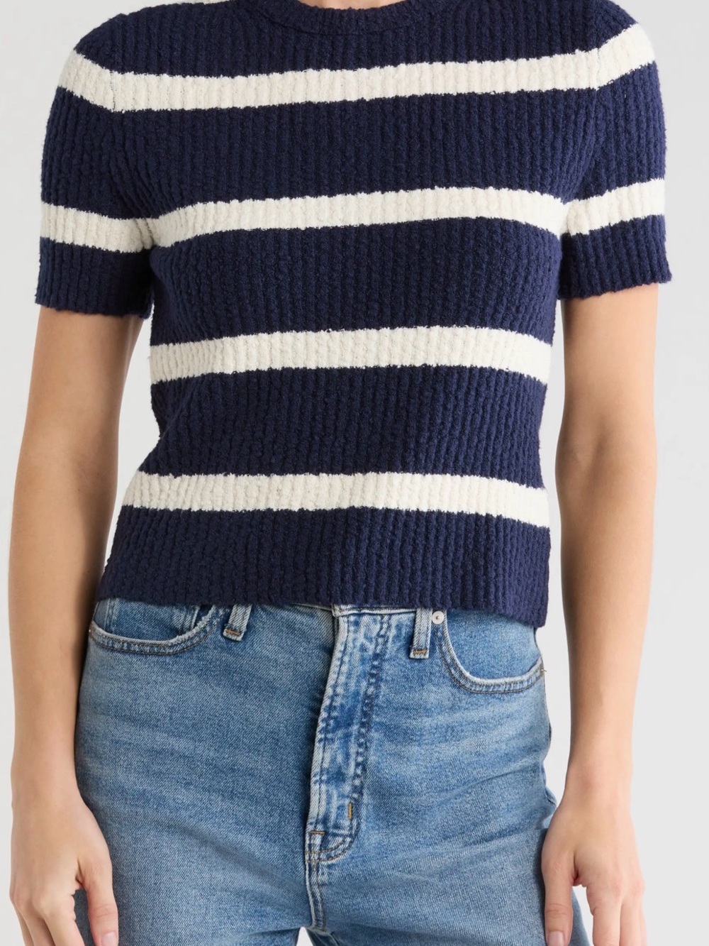 Madewell Stripe Bouclé Knit Crewneck Sweater Top